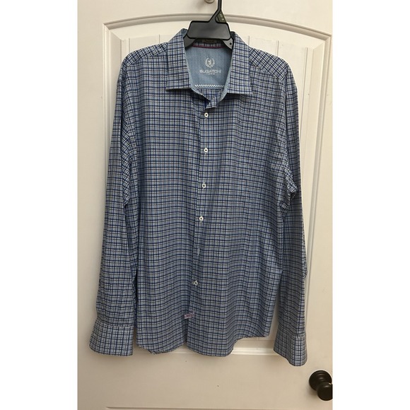 Bugatchi Button Down Shirt Mens‎ Size XL Blue Plaid Flip Cuff  NO Size Tag - Picture 1 of 11